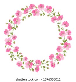 Linen flower wreth isolated over white background. Vector illustration.