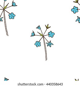 Linen flowers set, blue wild flowers, wild flower pattern, field background
