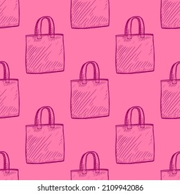 linen handbag doodle vector seamless pattern