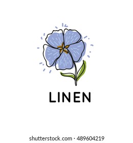 Wäsche. Logotype Template.Blauer Blume von flax.Vektor Bild im Doodle-Stil. Flax.Logo für das Textil-Material, der Identitätsbildung.