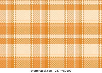 Linen seamless texture vector, multicolor check background tartan. Covering pattern plaid fabric textile in orange and antique white colors palette.