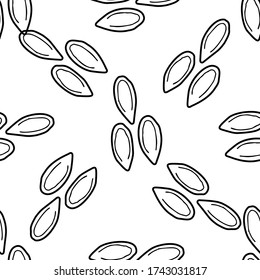 Linen seeds hand drawn vector seamless pattern. Outline monochrome texture made in doodle style.Fruit 
background for package, merch, wallpaper, menu and other design.