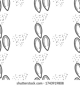 Linen seeds hand drawn vector seamless pattern. Outline monochrome texture made in doodle style.Fruit 
background for package, merch, wallpaper, menu and other design.