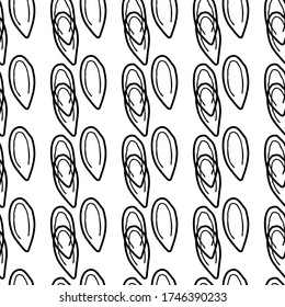 Linen seeds hand drawn vector seamless pattern. Outline monochrome texture made in doodle style.Fruit 
background for package, merch, wallpaper, menu and other design.