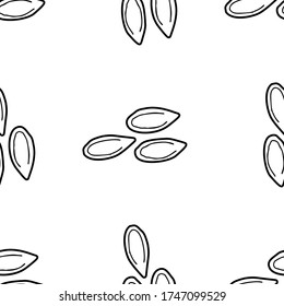 Linen seeds hand drawn vector seamless pattern. Outline monochrome texture made in doodle style.Fruit 
background for package, merch, wallpaper, menu and other design.