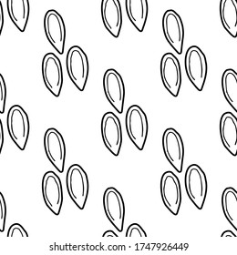 Linen seeds hand drawn vector seamless pattern. Outline monochrome texture made in doodle style.Fruit 
background for package, merch, wallpaper, menu and other design.