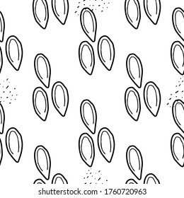 Linen seeds hand drawn vector seamless pattern. Outline monochrome texture made in doodle style.Fruit 
background for package, merch, wallpaper, menu and other design.