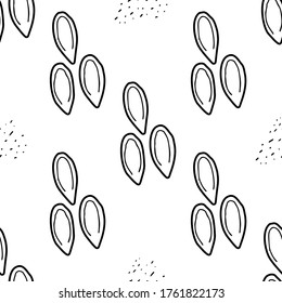 Linen seeds hand drawn vector seamless pattern. Outline monochrome texture made in doodle style.Fruit 
background for package, merch, wallpaper, menu and other design.