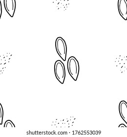 Linen seeds hand drawn vector seamless pattern. Outline monochrome texture made in doodle style.Fruit 
background for package, merch, wallpaper, menu and other design.