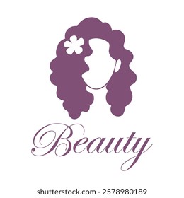 Linen sketch Silhouette Illustration of a beautiful woman with curly hair. Template for beauty curly logo design.