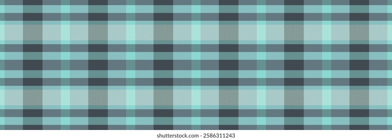 Linen textile plaid texture, winter vector pattern fabric. Industrial seamless tartan check background in pastel and teal colors palette.