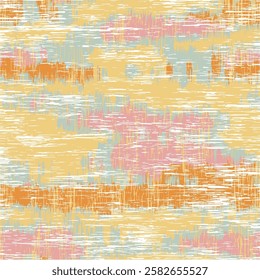 Linen texture background with mottled blotch. Organic irregular streaked seamless pattern on yellow, pink, orange background. Modern plain natural eco textile for home decor. Farmhouse