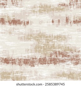 Linen texture background with mottled blotch. Organic irregular streaked seamless pattern on beige, brown,half white background. Modern plain natural eco textile for home decor. Farmhouse