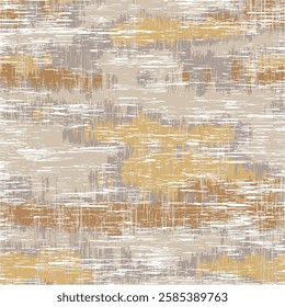 Linen texture background with mottled blotch. Organic irregular streaked seamless pattern on yellow, brown,beige background. Modern plain natural eco textile for home decor. Farmhouse