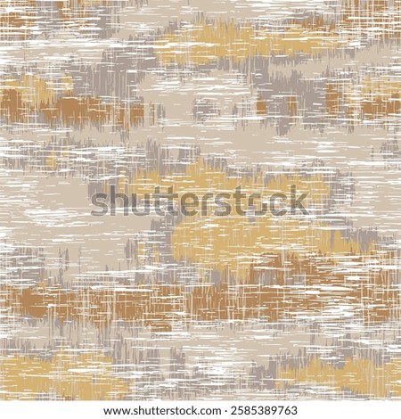 Linen texture background with mottled blotch. Organic irregular streaked seamless pattern on yellow, brown,beige background. Modern plain natural eco textile for home decor. Farmhouse