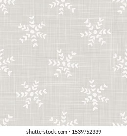 Linen Texture Background with White Winter Snowflake. Gray Marl Seamless Pattern. Holiday background with Hand Drawn . Simple Snowy Scandi Hygge Mood. Cozy Scandinavian Nordic Style in Vector EPS10