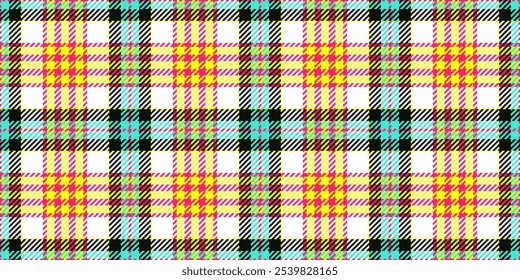 Linen texture seamless vector, wedding check tartan textile. Velvet plaid pattern fabric background in white and bright colors palette.