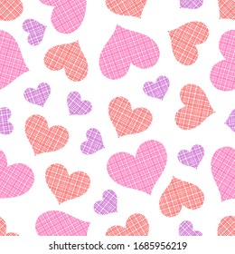 Linen textured hearts seamless pattern. Vector illustration.