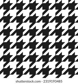 Linen textured hounds tooth black and white seamless vector pattern, endless repeating background