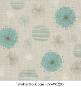 Linen textured weave with vintage flowers in a soft color palette of teal and bronze. Retro style inspired by mid-century modern fabrics