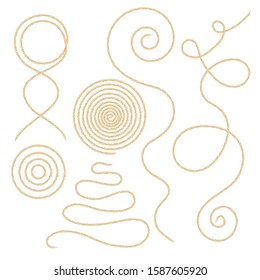 Linen thread curve variations. Vector illustration of loose linen thread bend and curved. 