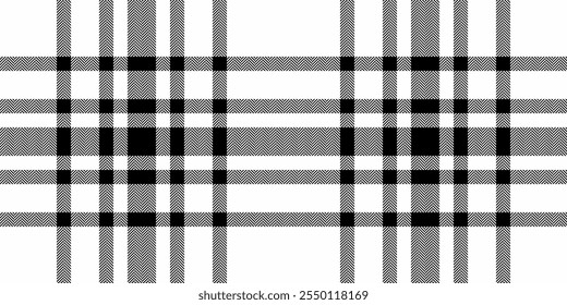 Linen vector plaid pattern, woman tartan textile fabric. Scratched texture background seamless check in white and black colors palette.