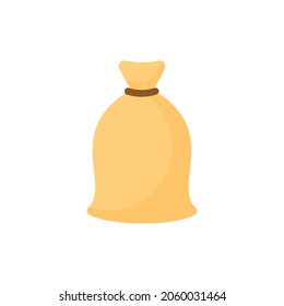 Linen woven fabric sack. Canvas bag icon isolated of white background. Cartoon flat design. Vector illustration.