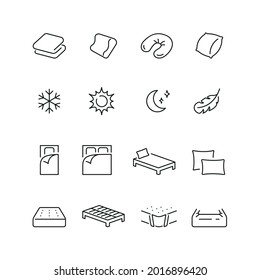 Linens related icons: thin vector icon set, black and white kit