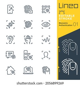 Lineo Editable Stroke - Biometric Authentication Line Icons