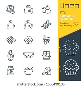 Lineo Editable Stroke - ícones de linha de café da manhã e manhã