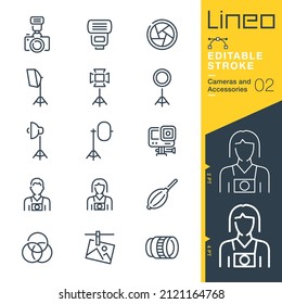 Lineo Editable Stroke - Cameras and Accessories line icons