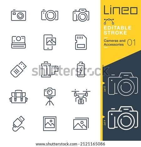 Lineo Editable Stroke - Cameras and Accessories line icons