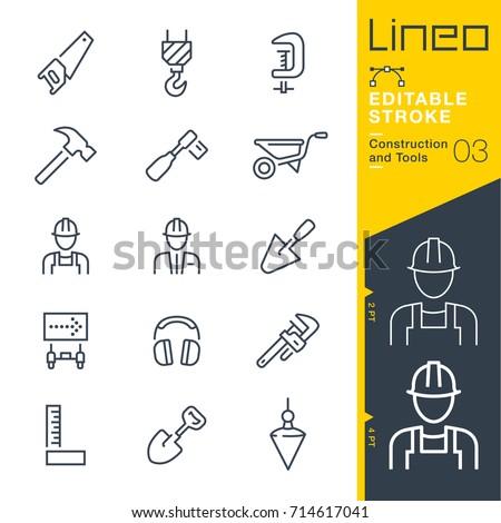 Lineo Editable Stroke - Construction and Tools line icons
Vector Icons - Adjust stroke weight - Expand to any size - Change to any colour