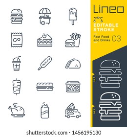 Lineo Editable Stroke - Fast Food and Drinks line icons