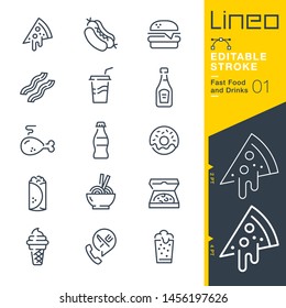 Lineo Editable Stroke - Fast Food And Drinks Line Icons
