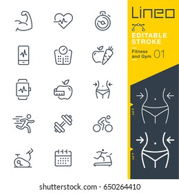 Lineo Editable Stroke - Fitness and Gym line icons
Vector Icons - Adjust stroke weight - Expand to any size - Change to any colour