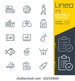 Lineo Editable Stroke - Fitness and Gym line icons
Vector Icons - Adjust stroke weight - Expand to any size - Change to any colour