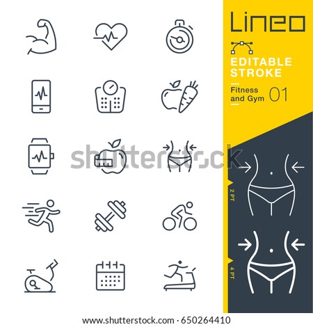 Lineo Editable Stroke - Fitness and Gym line icons
Vector Icons - Adjust stroke weight - Expand to any size - Change to any colour