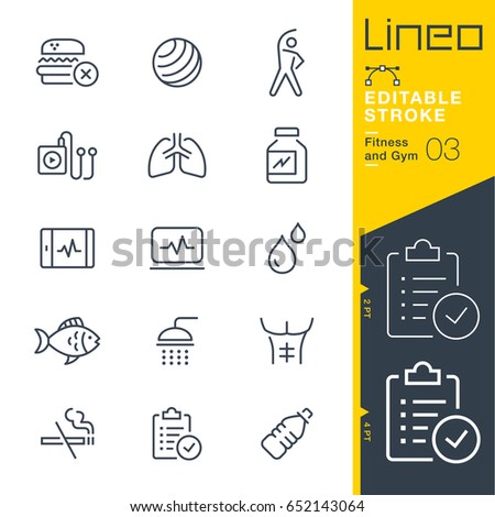 Lineo Editable Stroke - Fitness and Gym line icons
Vector Icons - Adjust stroke weight - Expand to any size - Change to any colour