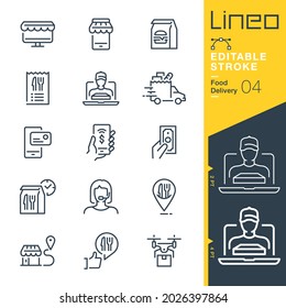 Lineo Editable Stroke - Food delivery line icons
