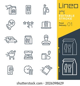 Lineo Editable Stroke - Food delivery line icons