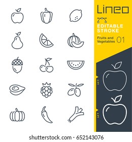 Lineo Editable Stroke - Fruits and Vegetables line icons
Vector Icons - Adjust stroke weight - Expand to any size - Change to any colour