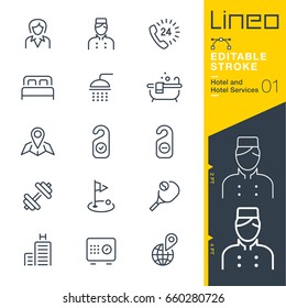 Lineo Editable Stroke - Hotel line icons