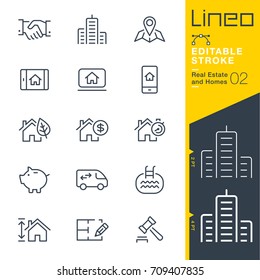 Lineo Editable Stroke - Real Estate and Homes line icons.
Vector Icons - Adjust stroke weight - Expand to any size - Change to any colour