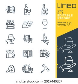 Lineo Editable Stroke - Wine and Oenology line icons
