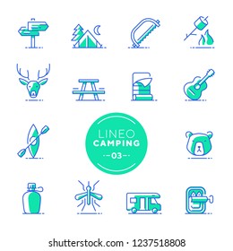 Lineo Lime - Camping and Outdoor line icons (editable stroke)
