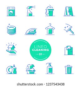 Lineo Lime - Cleaning And Housework Line Icons (editable Stroke)