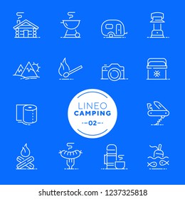 Lineo White - Camping and Outdoor line icons (editable stroke)
