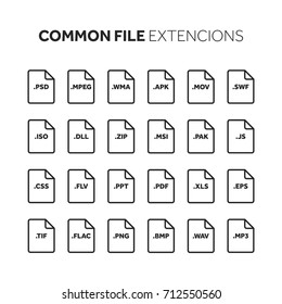 Line,outline flat style icon set. Source code, programming file type, extension. Document format. Pictogram. Web and multimedia. Computer technology.