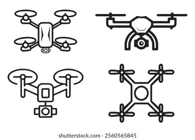 liner art drone icon set. drone flat icon set. silhouette outline drone 